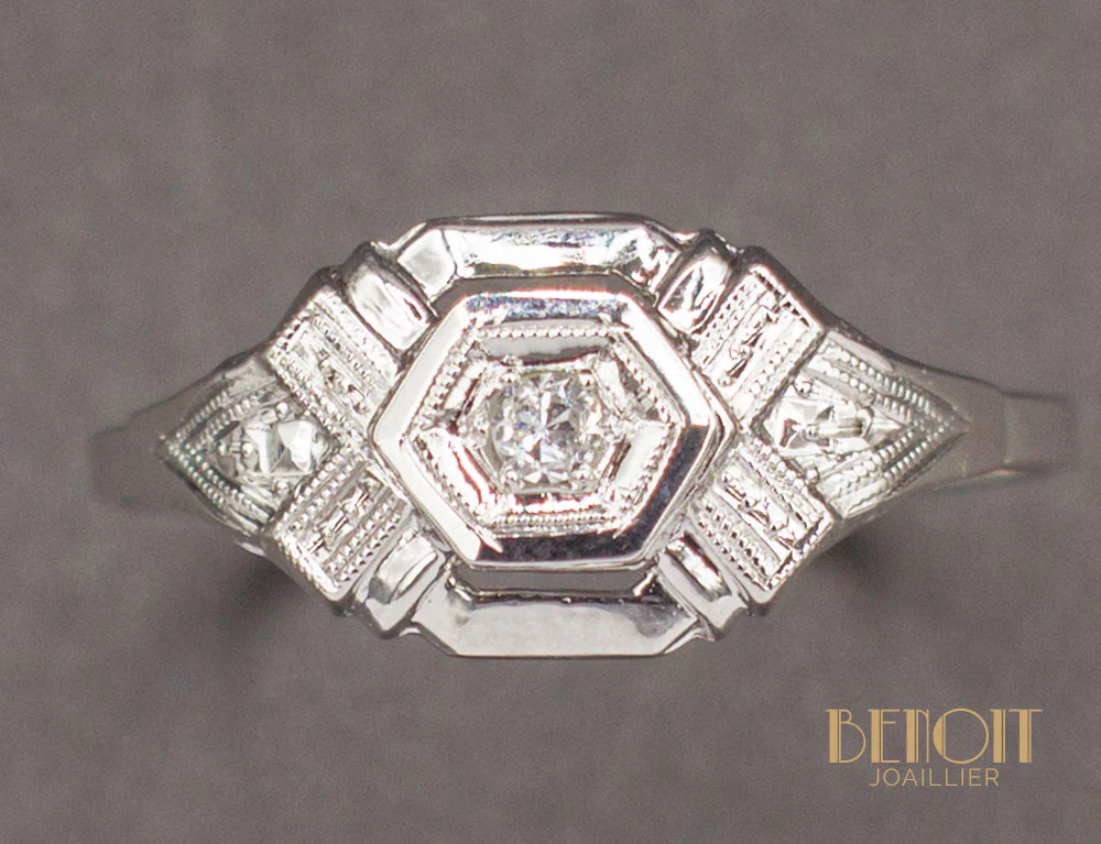 Bague Art Déco Or Blanc Diamant - Image 3