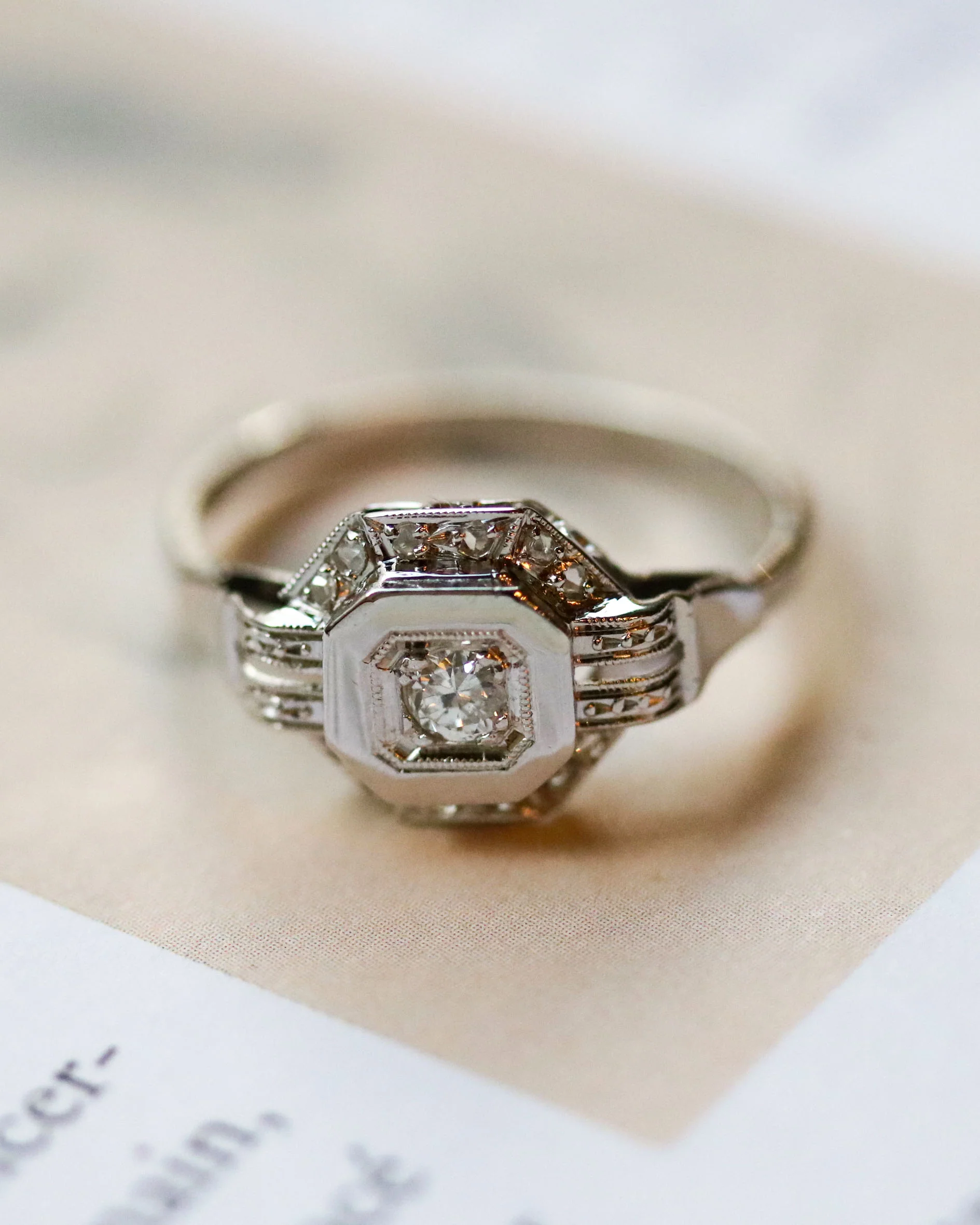 Bague Art Déco Or et Platine Diamants - Image 2