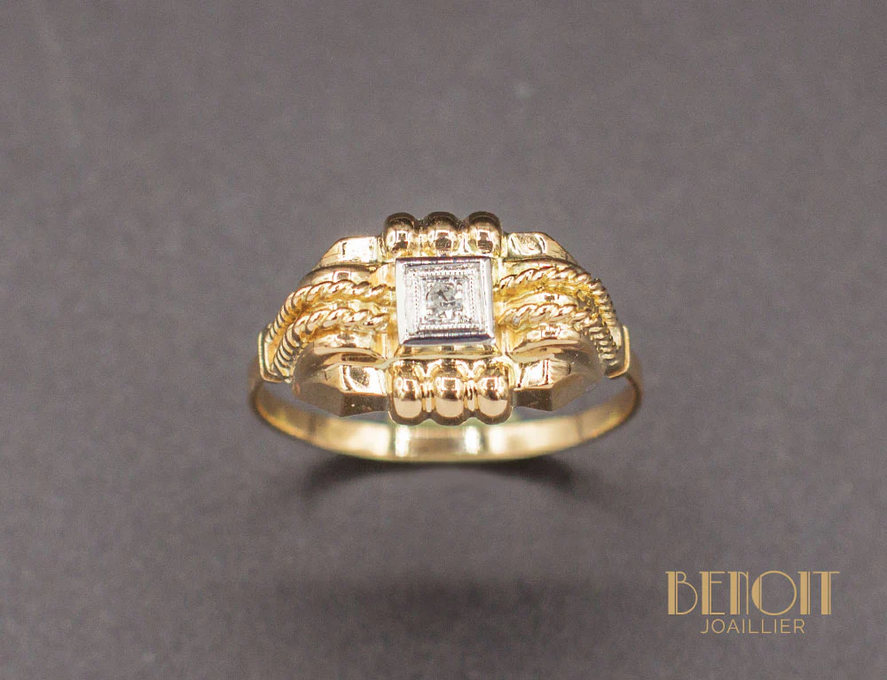 Bague Art Déco Or Jaune Diamant - Image 2