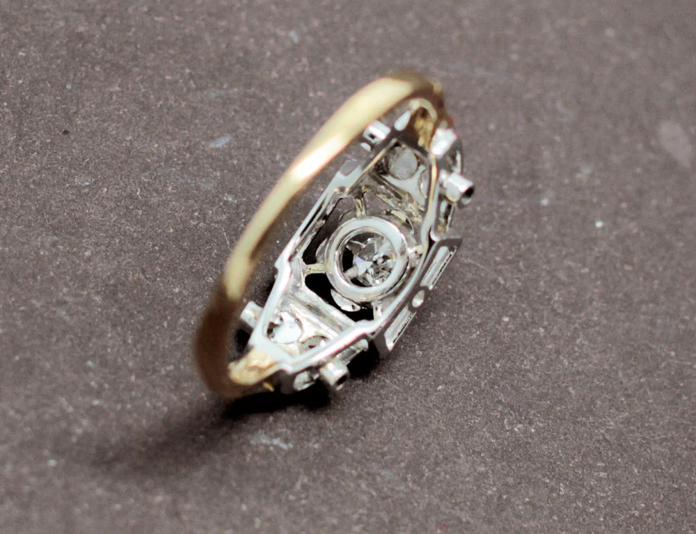Bague Art Déco Or Platine Diamants - Image 5