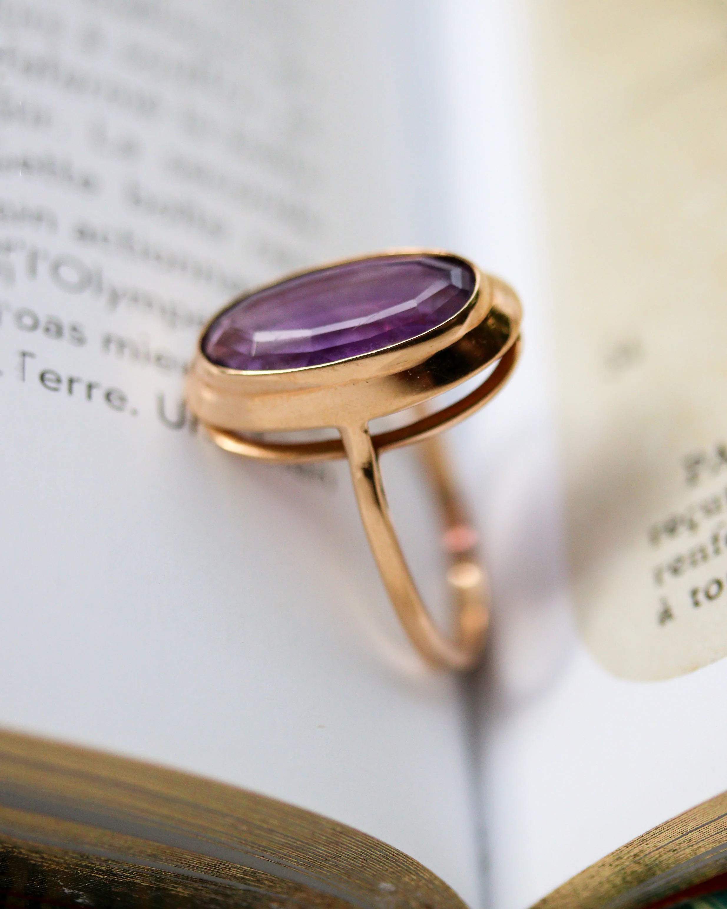 Bague Art Déco Or Rose Améthyste - Image 3
