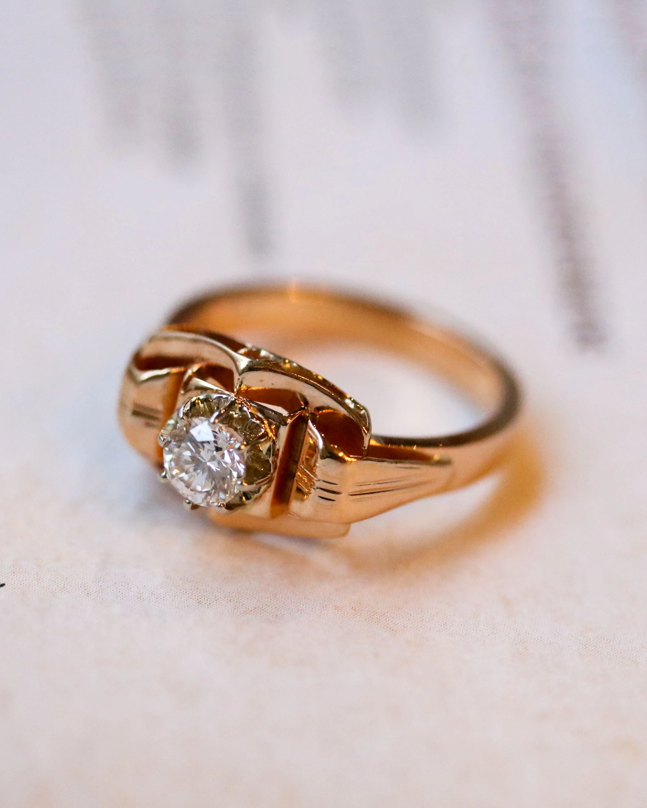 Bague Art Déco Or Rose Diamant