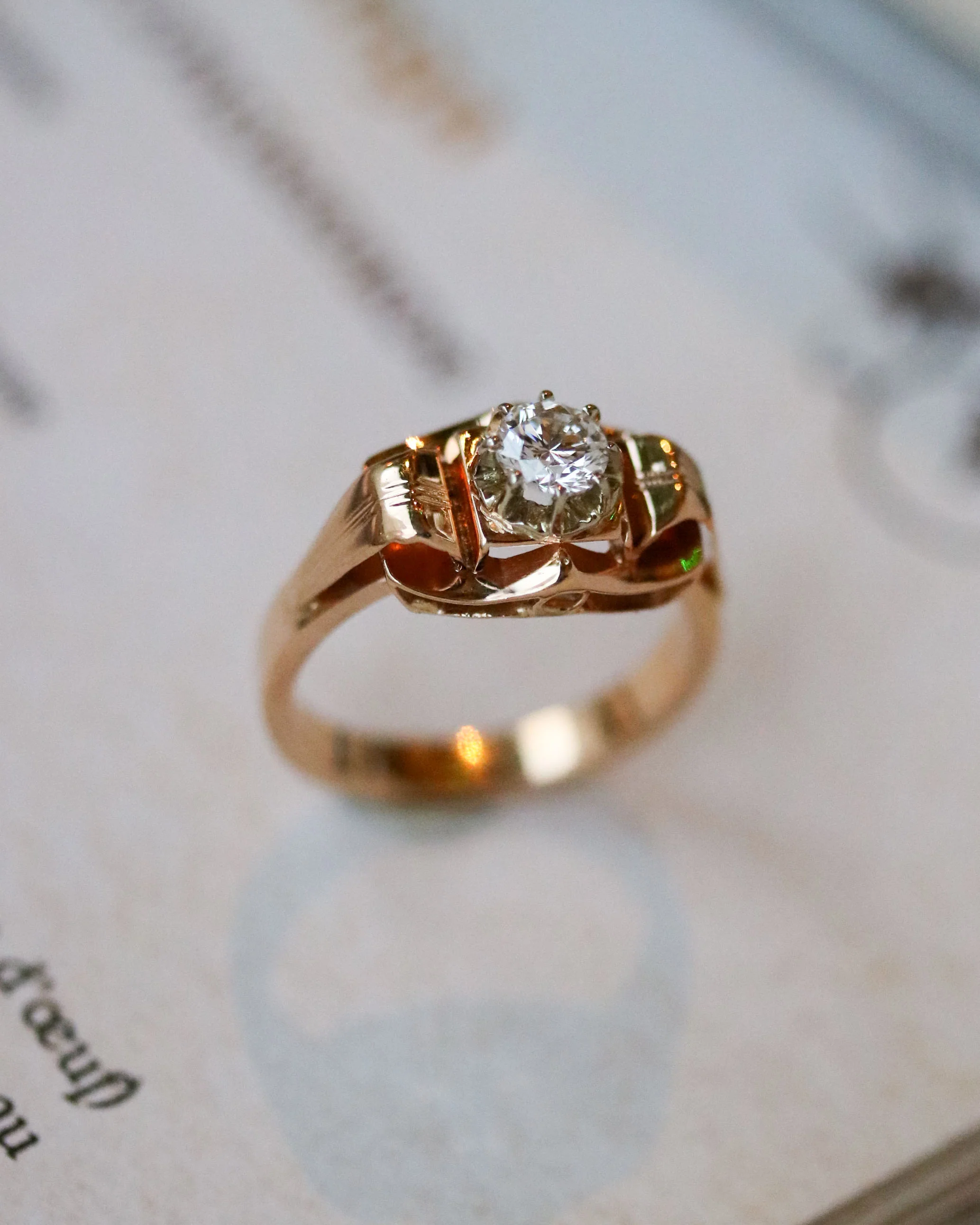 Bague Art Déco Or Rose Diamant - Image 4