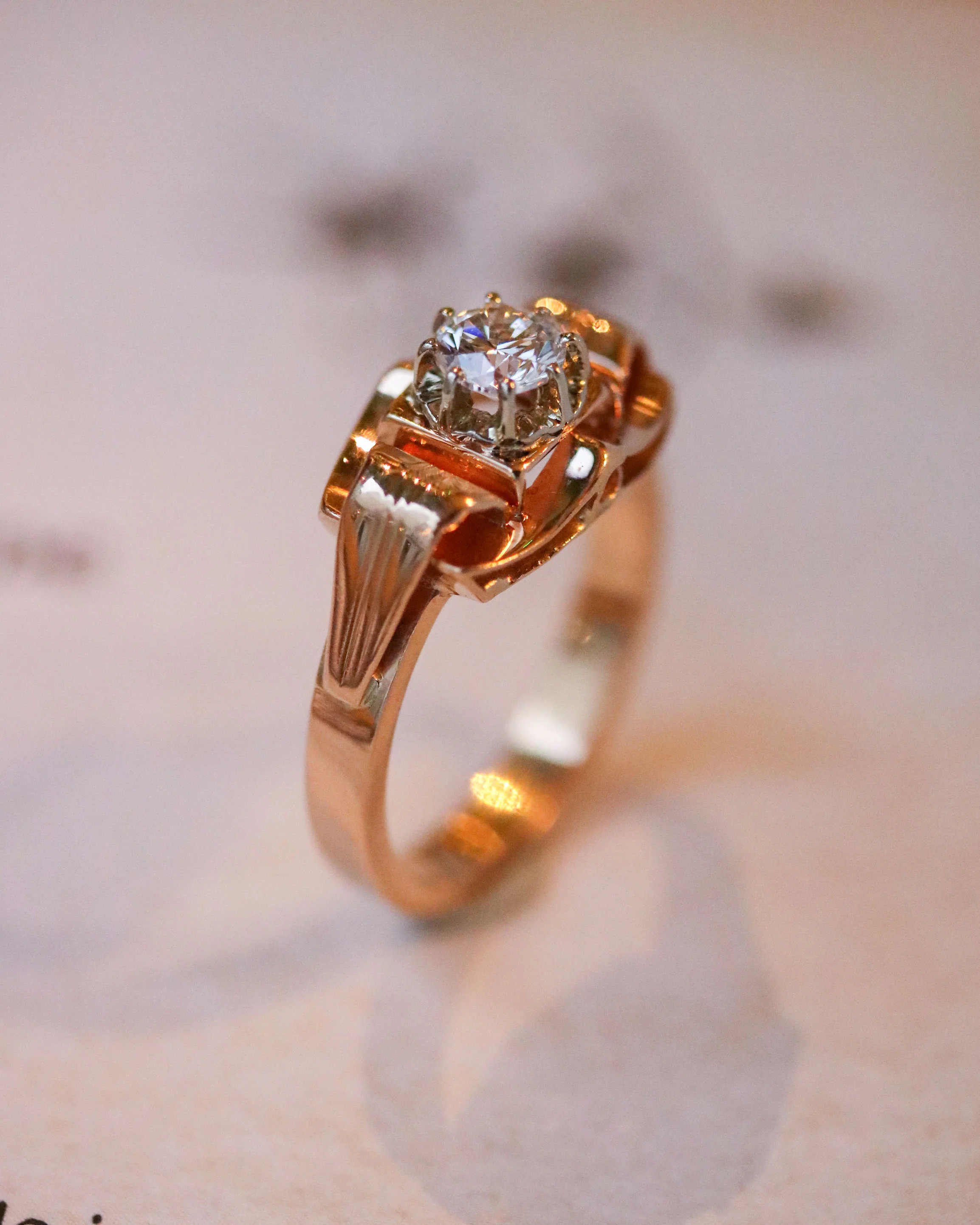 Bague Art Déco Or Rose Diamant - Image 6