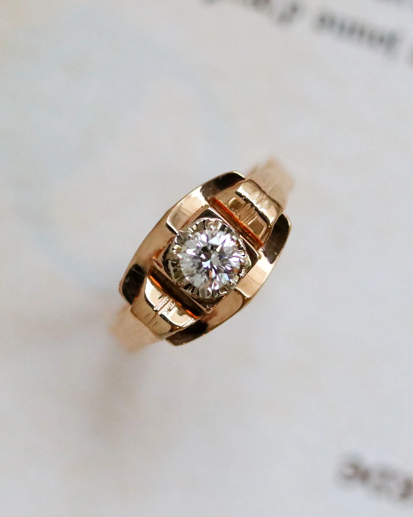 Bague Art Déco Or Rose Diamant - Image 7