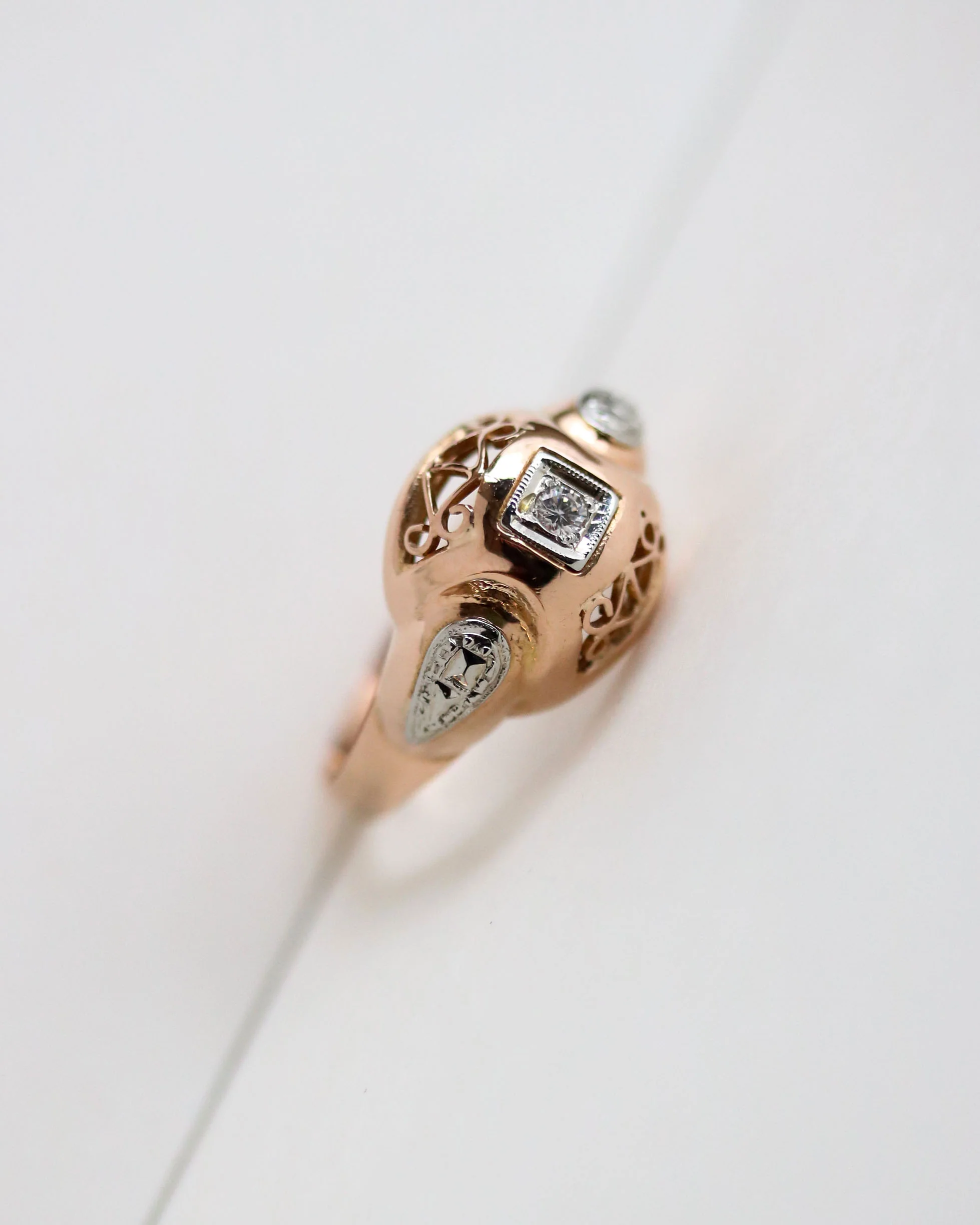 Bague Art Déco Or Rose et Blanc Diamant