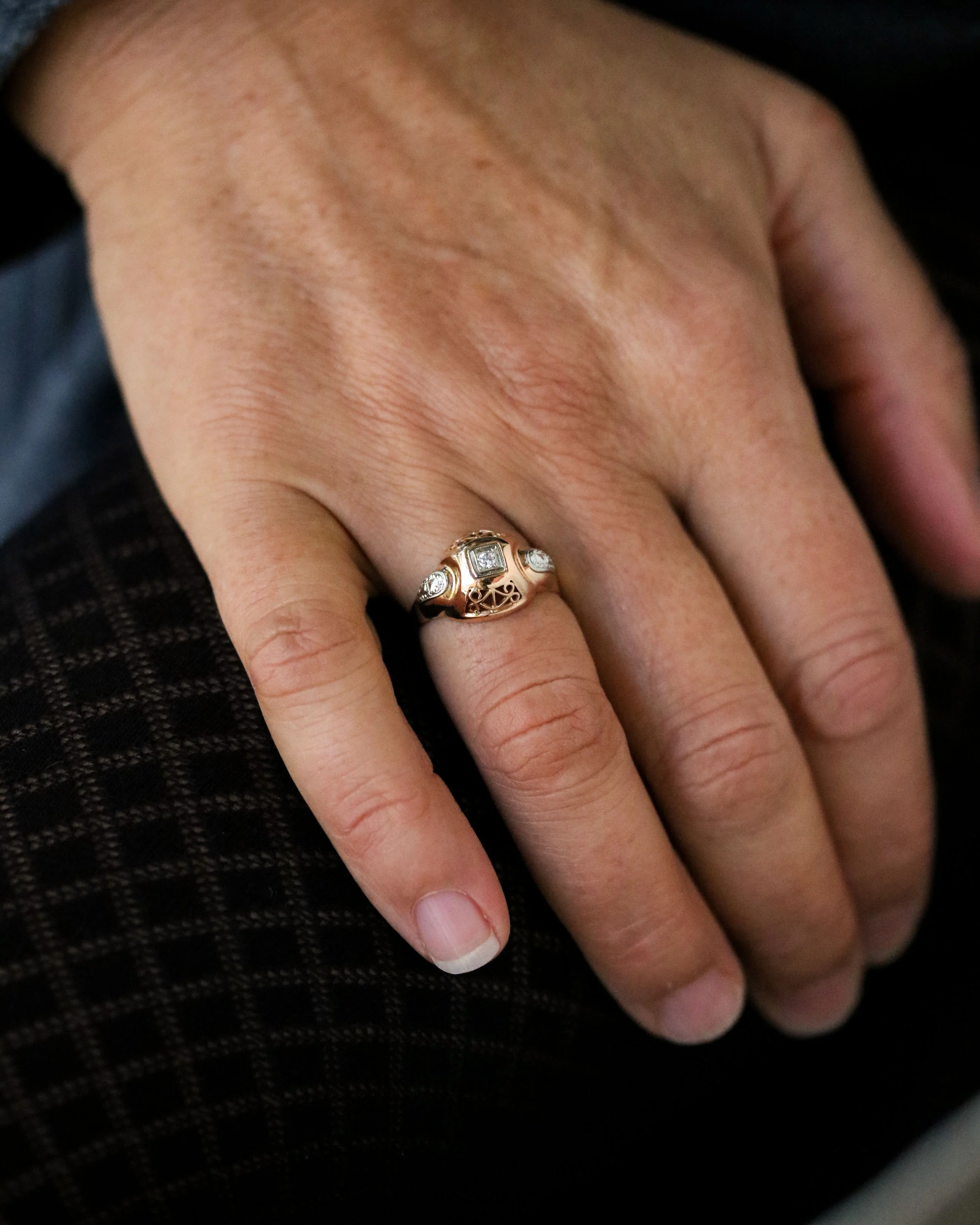 Bague Art Déco Or Rose et Blanc Diamant - Image 2