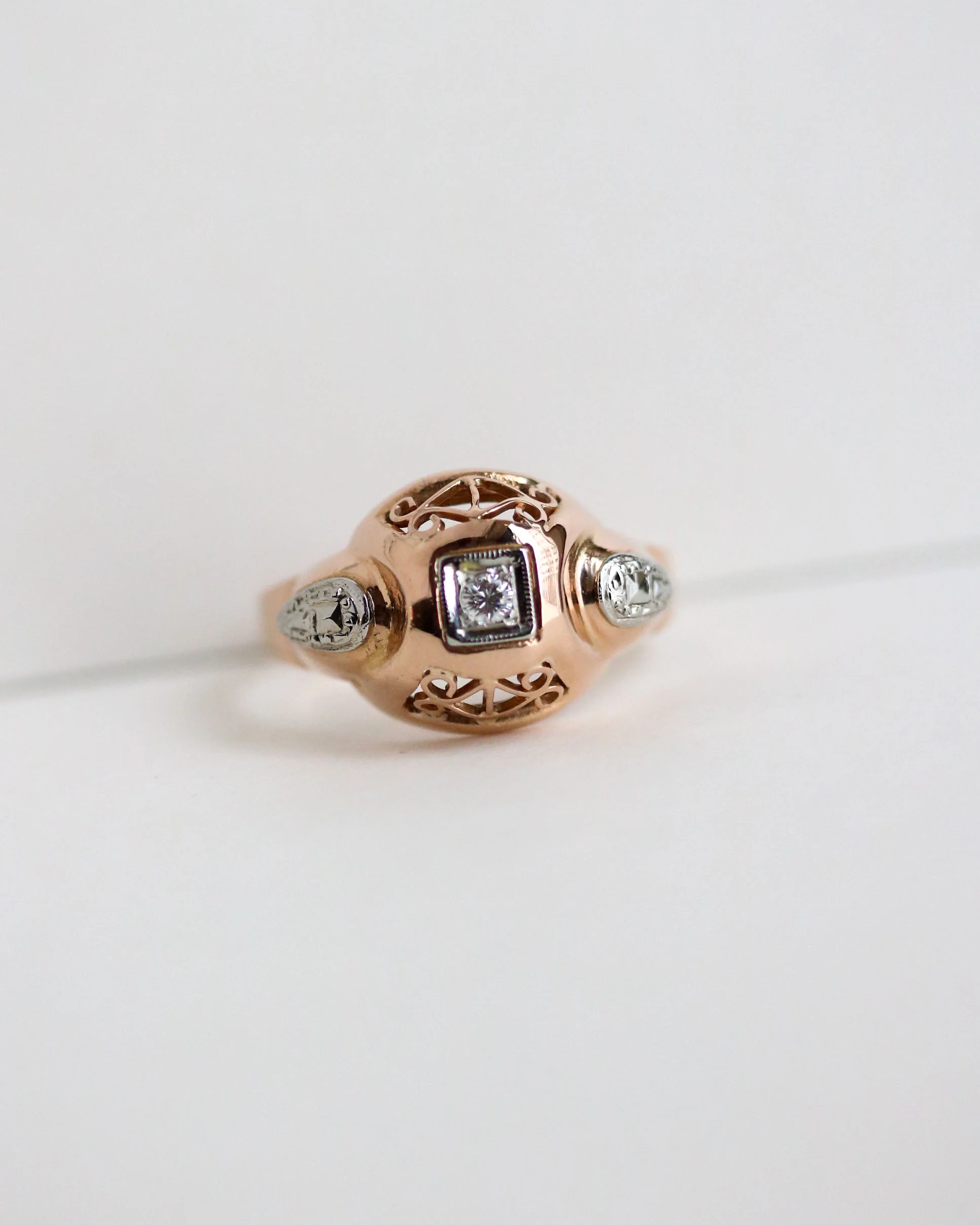 Bague Art Déco Or Rose et Blanc Diamant - Image 3