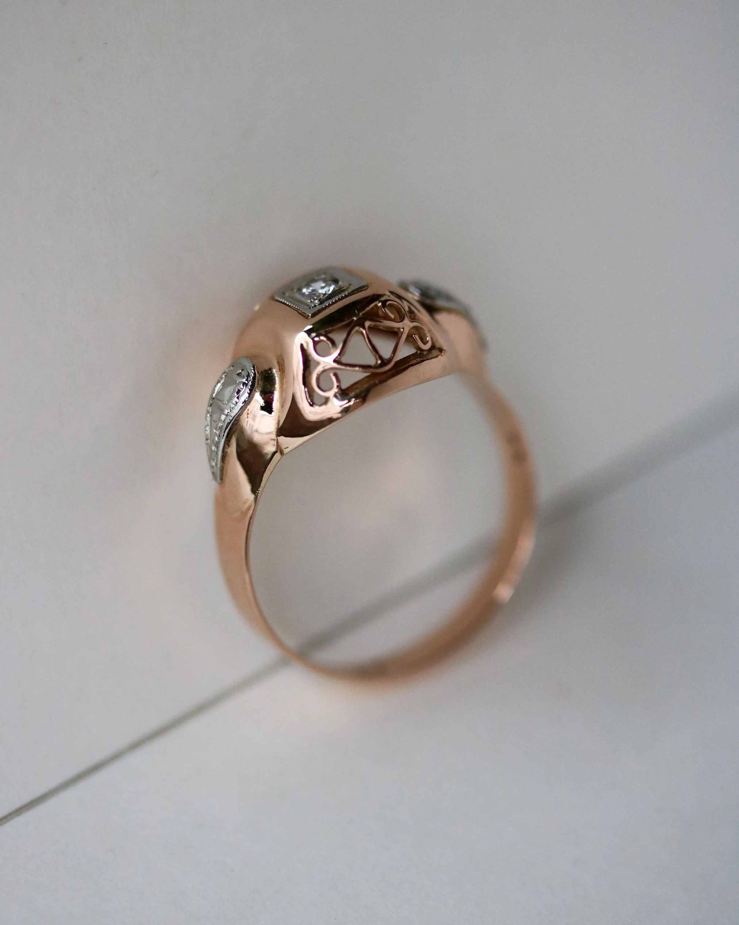 Bague Art Déco Or Rose et Blanc Diamant - Image 5
