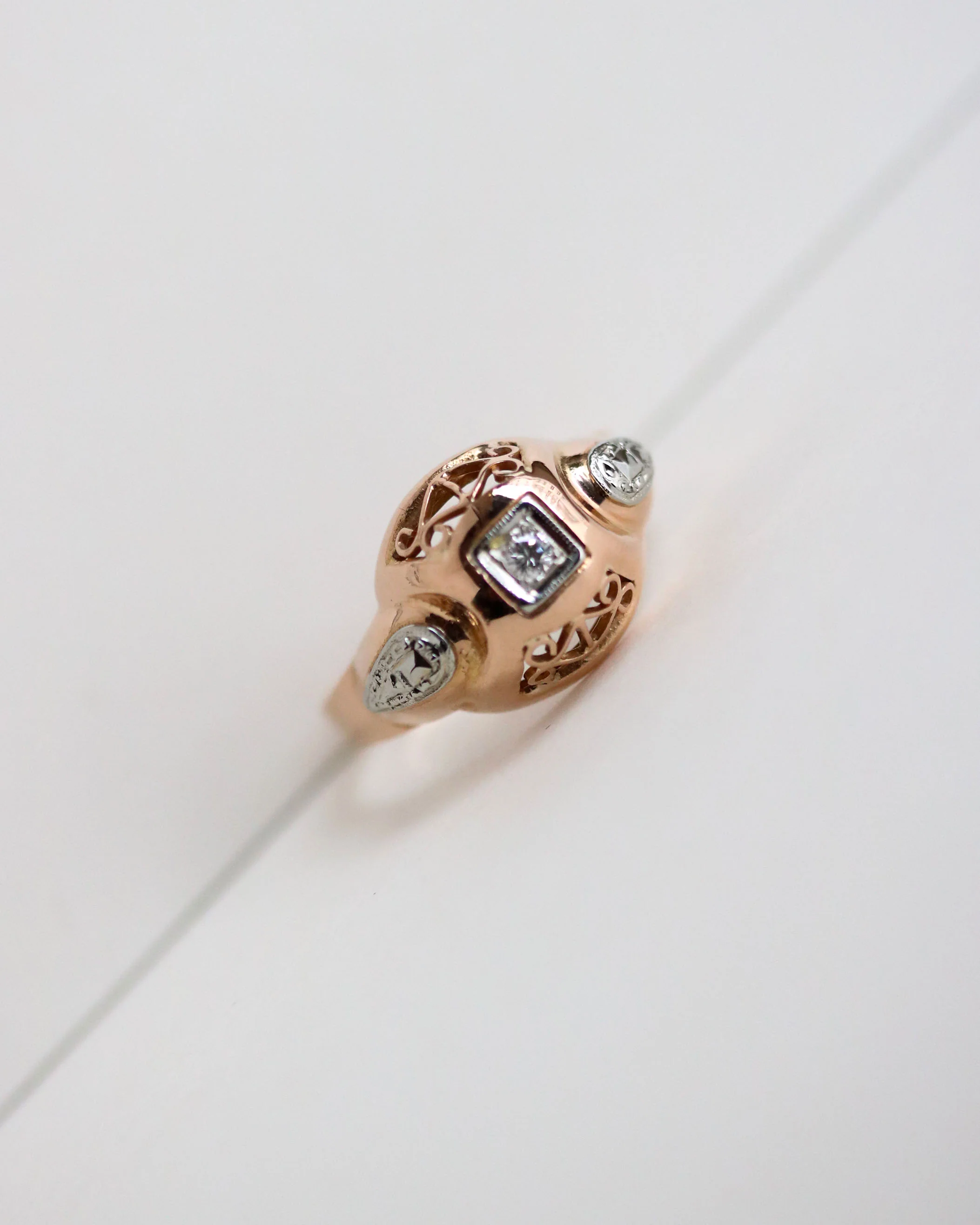 Bague Art Déco Or Rose et Blanc Diamant - Image 7