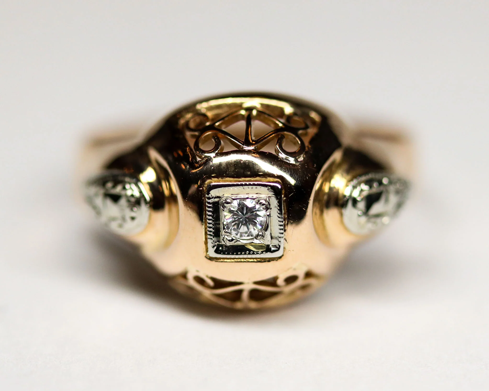 Bague Art Déco Or Rose et Blanc Diamant - Image 9