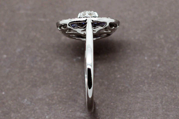 Bague Art Déco Ovale Saphirs Diamants - Image 4