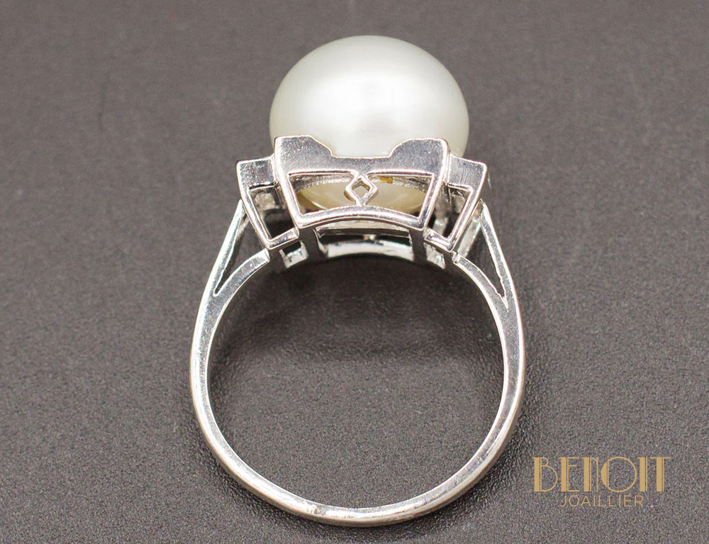 Bague Art Déco Perle Diamants - Image 3