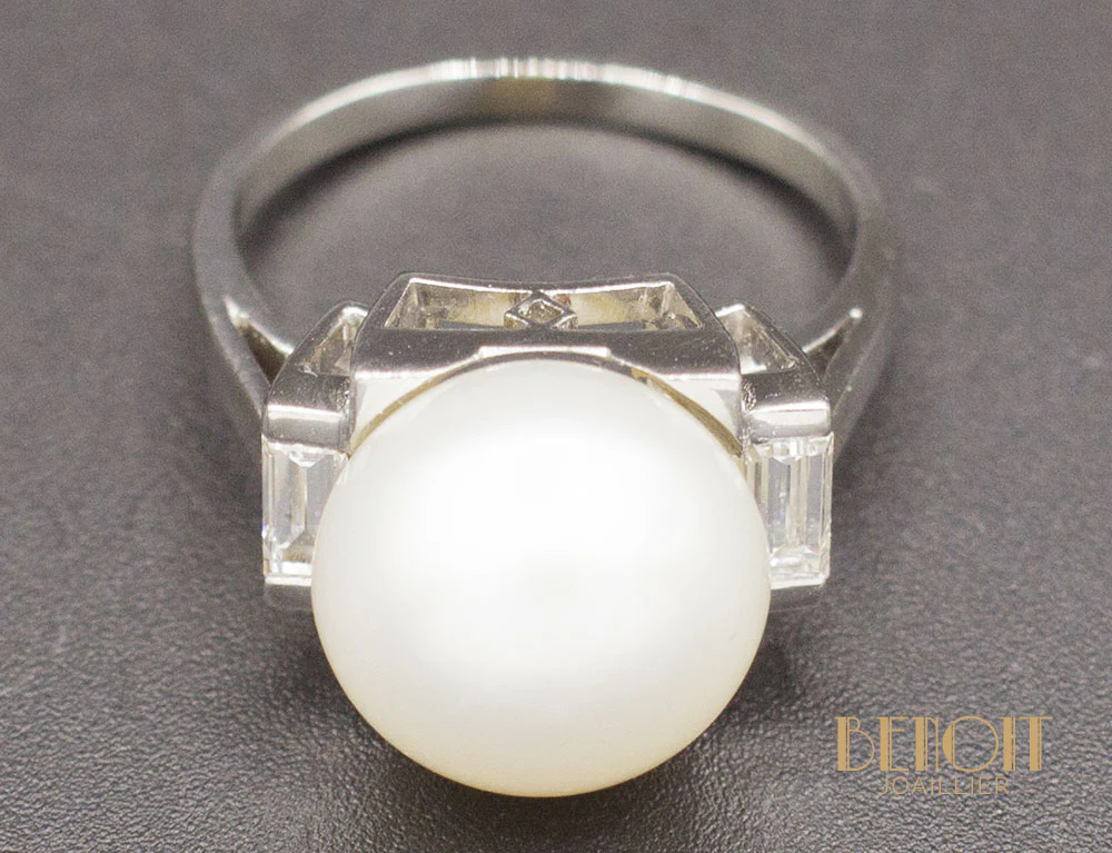 Bague Art Déco Perle Diamants - Image 4