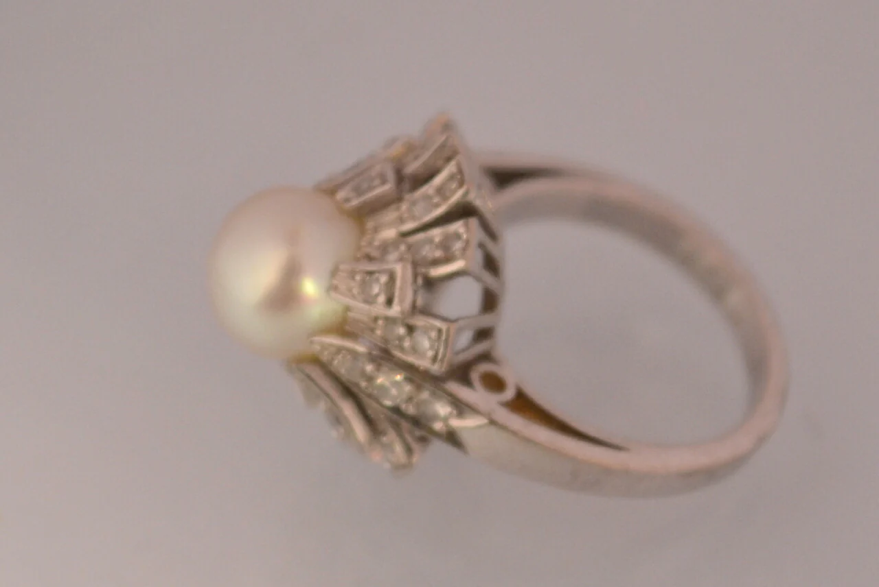Bague art déco Perle diamants et or 18 carat - Image 3