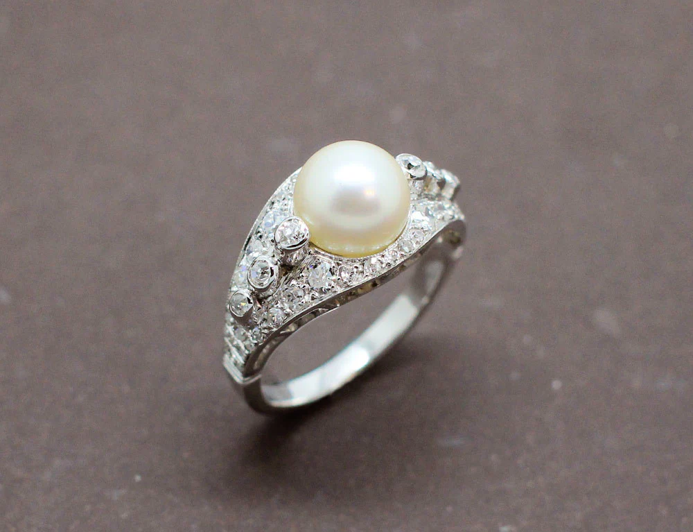 Bague Art Déco Perle et Diamants