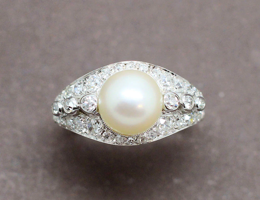Bague Art Déco Perle et Diamants - Image 3