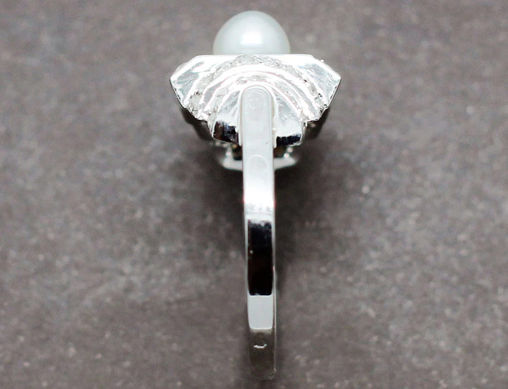 Bague Art Déco Perle Fine Diamants - Image 5