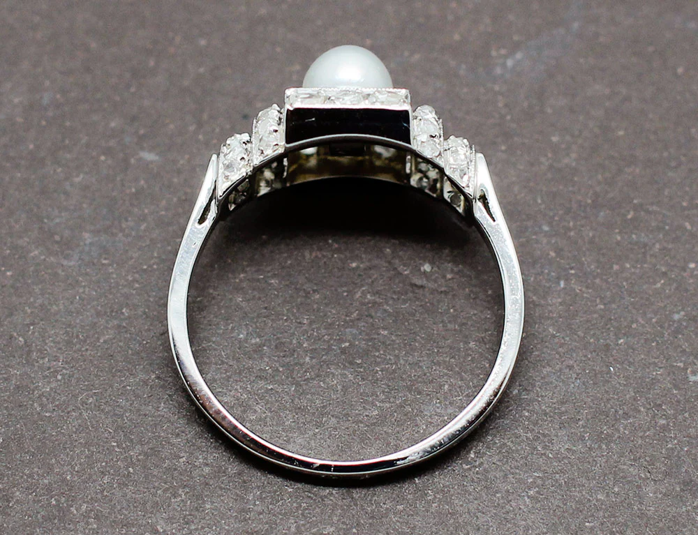 Bague Art Déco Perle Fine Diamants - Image 6