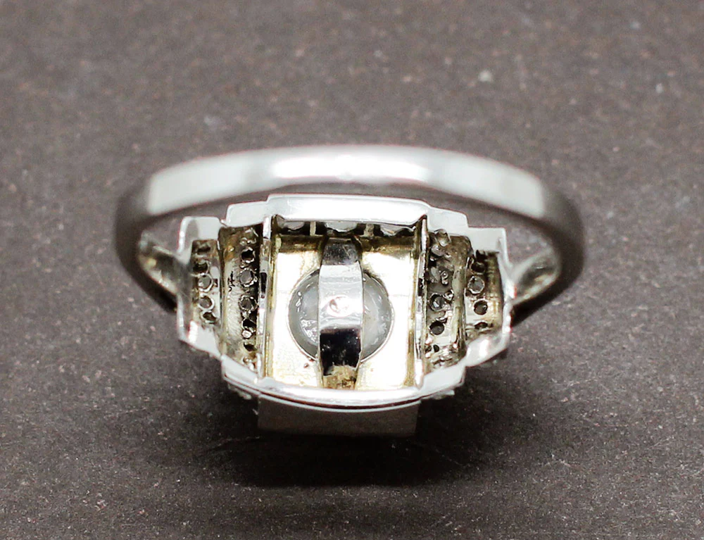 Bague Art Déco Perle Fine Diamants - Image 7