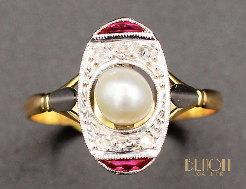 Bague Art Déco Perle Fine et Verneuils - Image 3