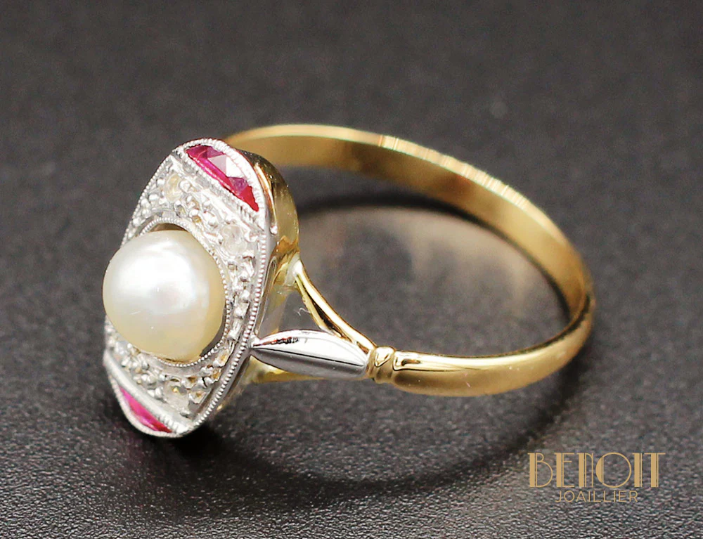 Bague Art Déco Perle Fine et Verneuils - Image 4