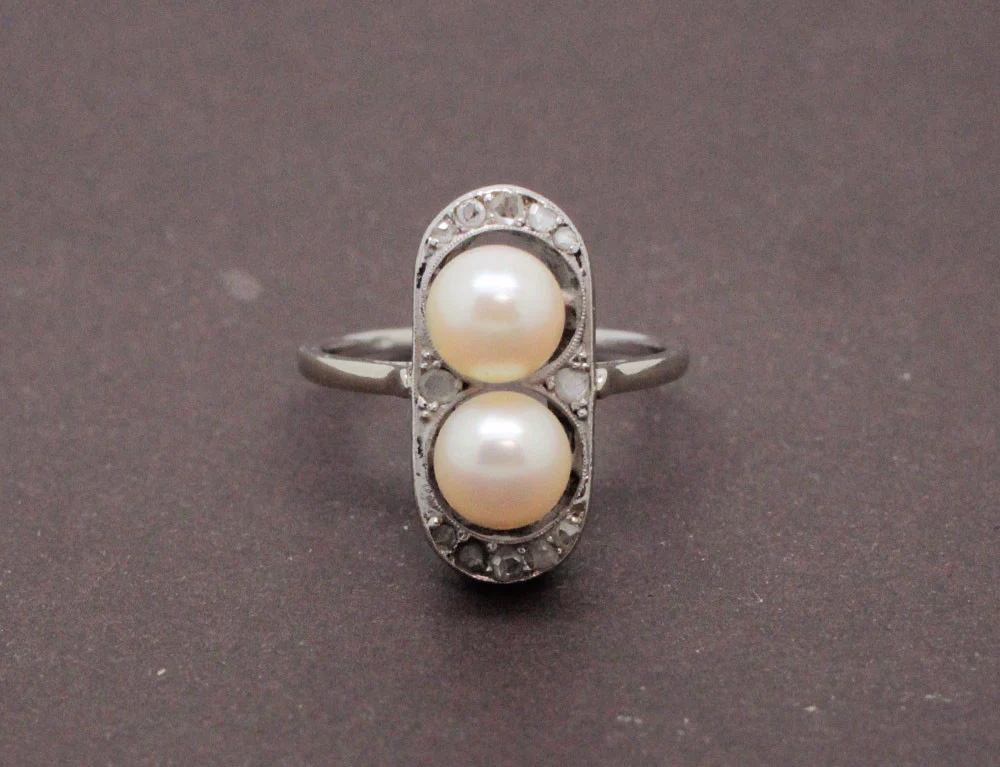Bague Art Déco Perles et Diamants - Image 2