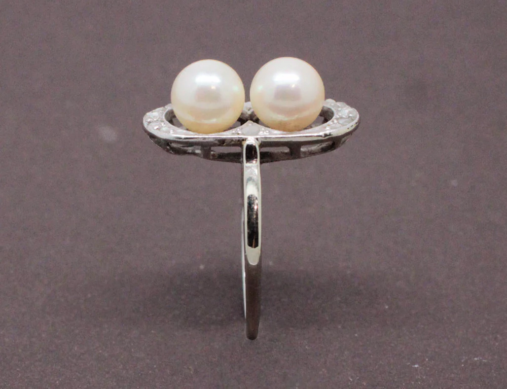 Bague Art Déco Perles et Diamants - Image 3