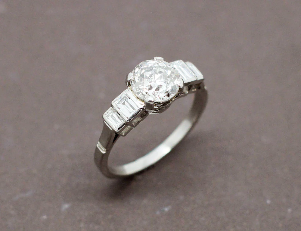 Bague Art Déco Platine Diamant 1,62 ct