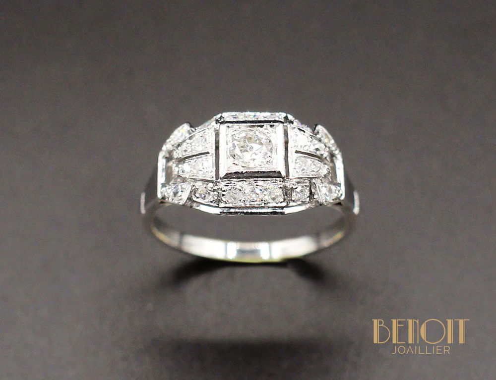Bague Art Déco Platine Diamants - Image 2