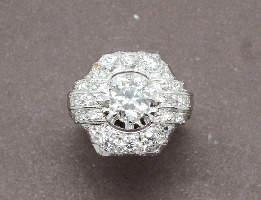 Bague Art Déco Platine et Diamants - Image 3