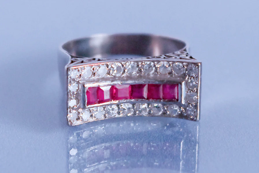 Bague Art déco Rubis Diamants - Image 3