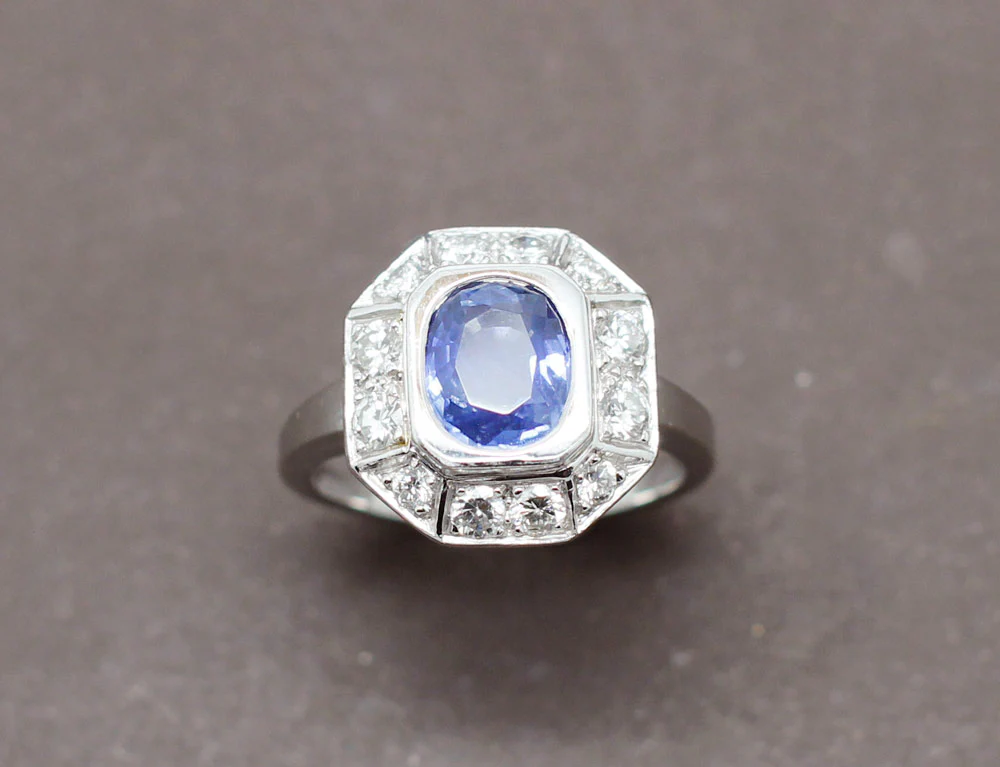 Bague Art Déco Saphir Diamants - Image 2