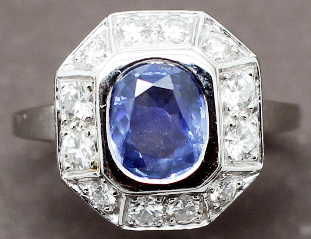 Bague Art Déco Saphir Diamants - Image 3