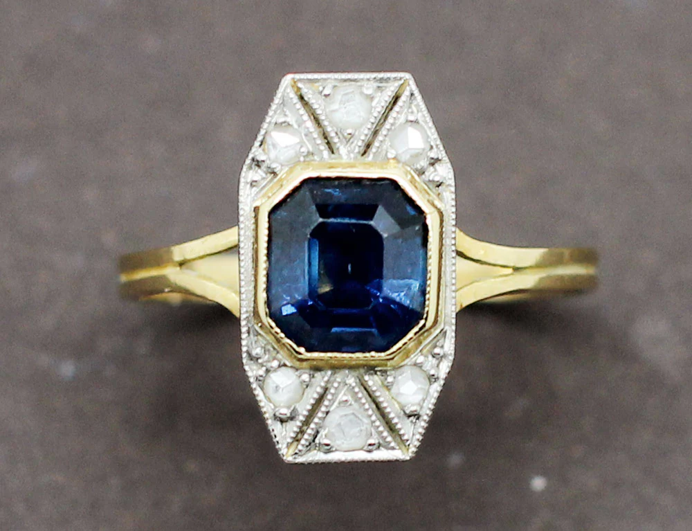 Bague Art Déco Saphir Diamants - Image 3