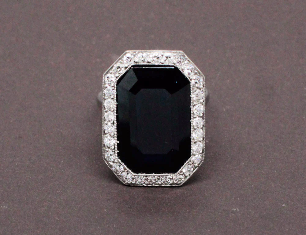 Bague Art Déco Saphir Diamants - Image 2