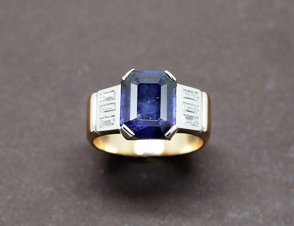 Bague Art Déco Saphir Diamants - Image 2