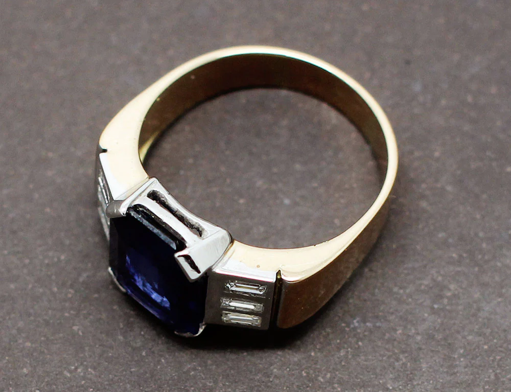 Bague Art Déco Saphir Diamants - Image 3