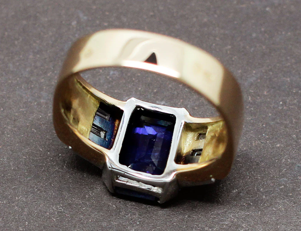 Bague Art Déco Saphir Diamants - Image 4