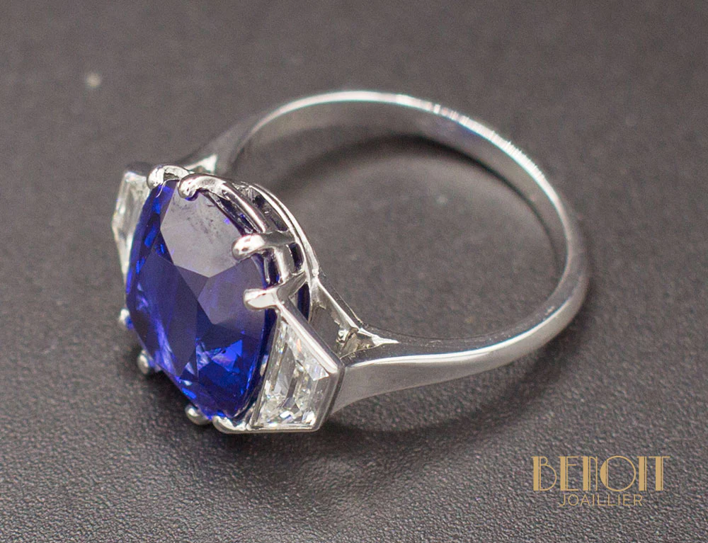 Bague Art Déco Saphir Diamants - Image 6