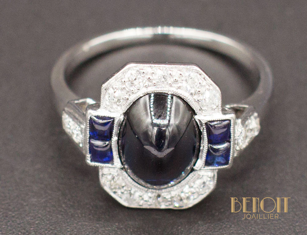 Bague Art Déco Saphirs Diamants - Image 3