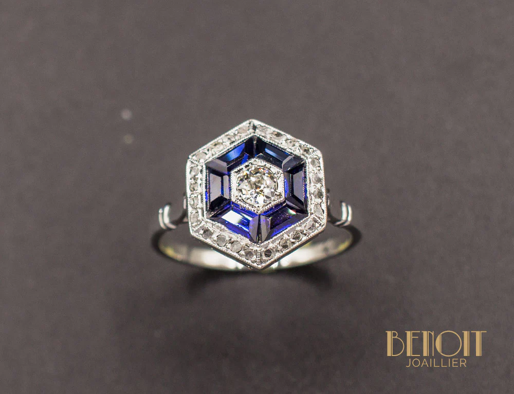 Bague Art Déco Saphirs Diamants - Image 2