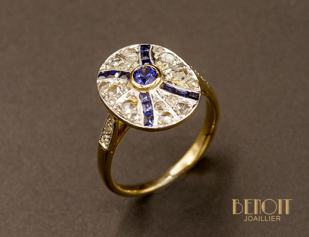 Bague Art Déco Saphirs et Diamants