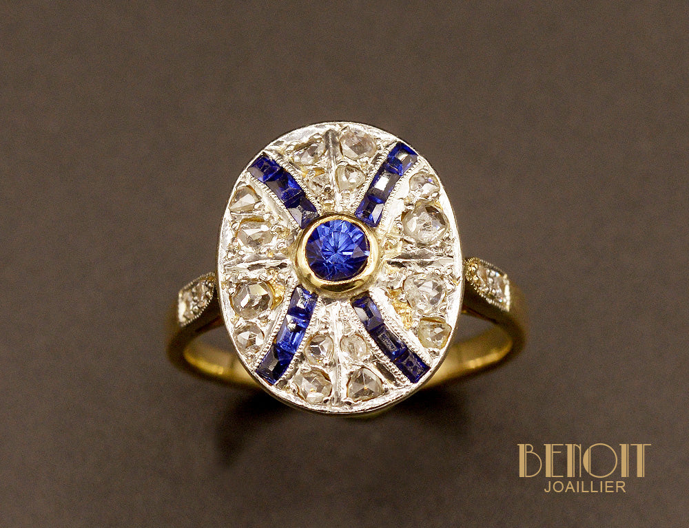 Bague Art Déco Saphirs et Diamants - Image 2