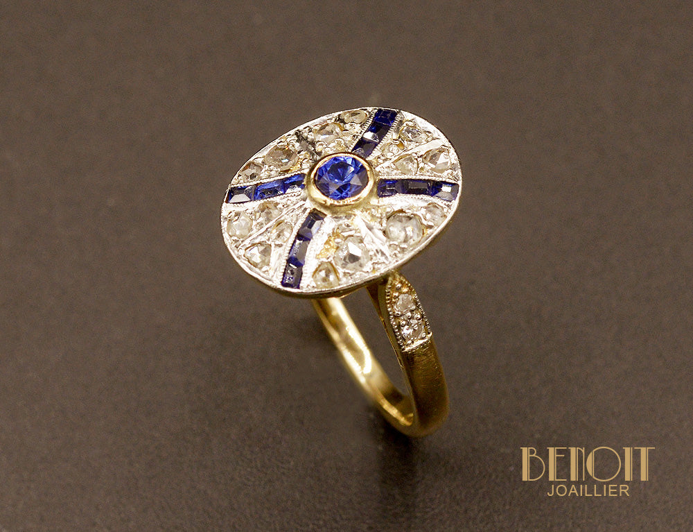 Bague Art Déco Saphirs et Diamants - Image 3