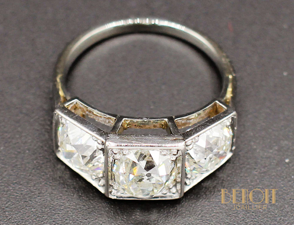 Bague Art Déco Trilogie Diamants - Image 7