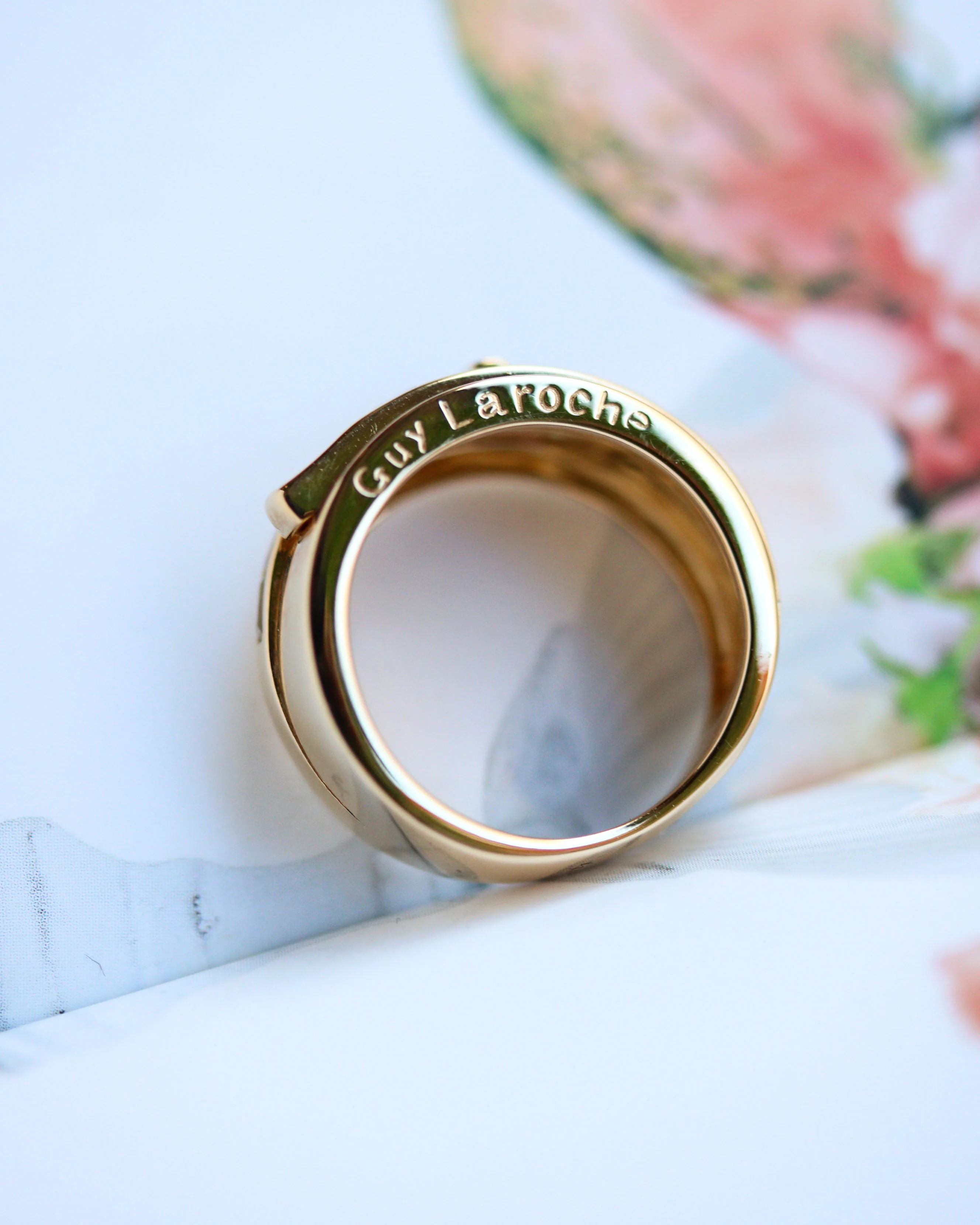 Bague Bandeau "Ceinture" Signée Guy Laroche Or et Tourmaline Rose - Image 5