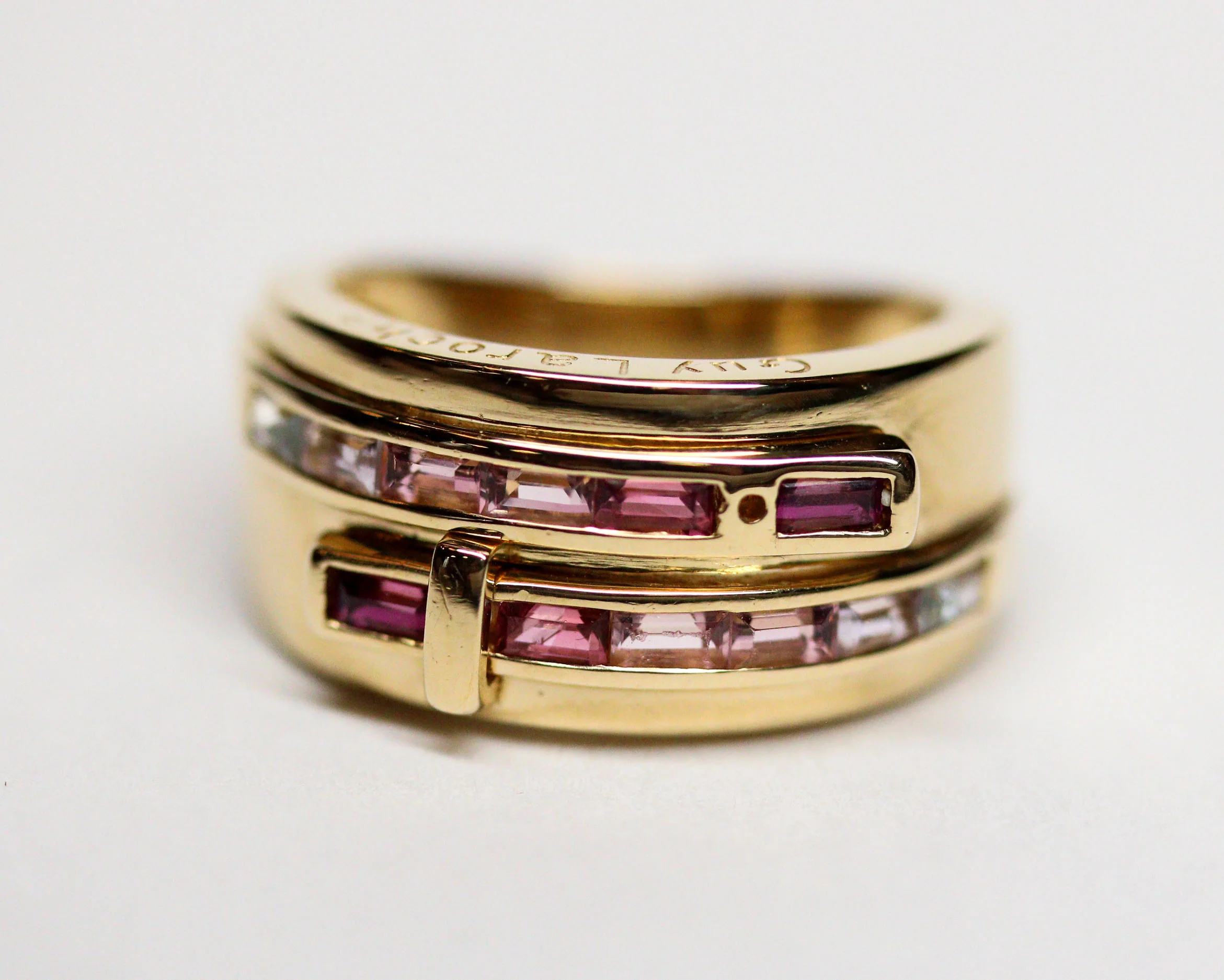 Bague Bandeau "Ceinture" Signée Guy Laroche Or et Tourmaline Rose - Image 9