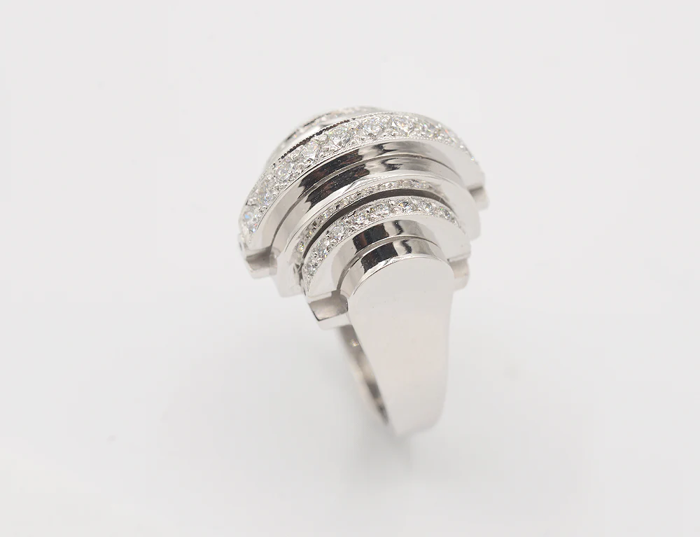 Bague Benoit Joaillier "Godrons et Diamants" Or Blanc - Image 3
