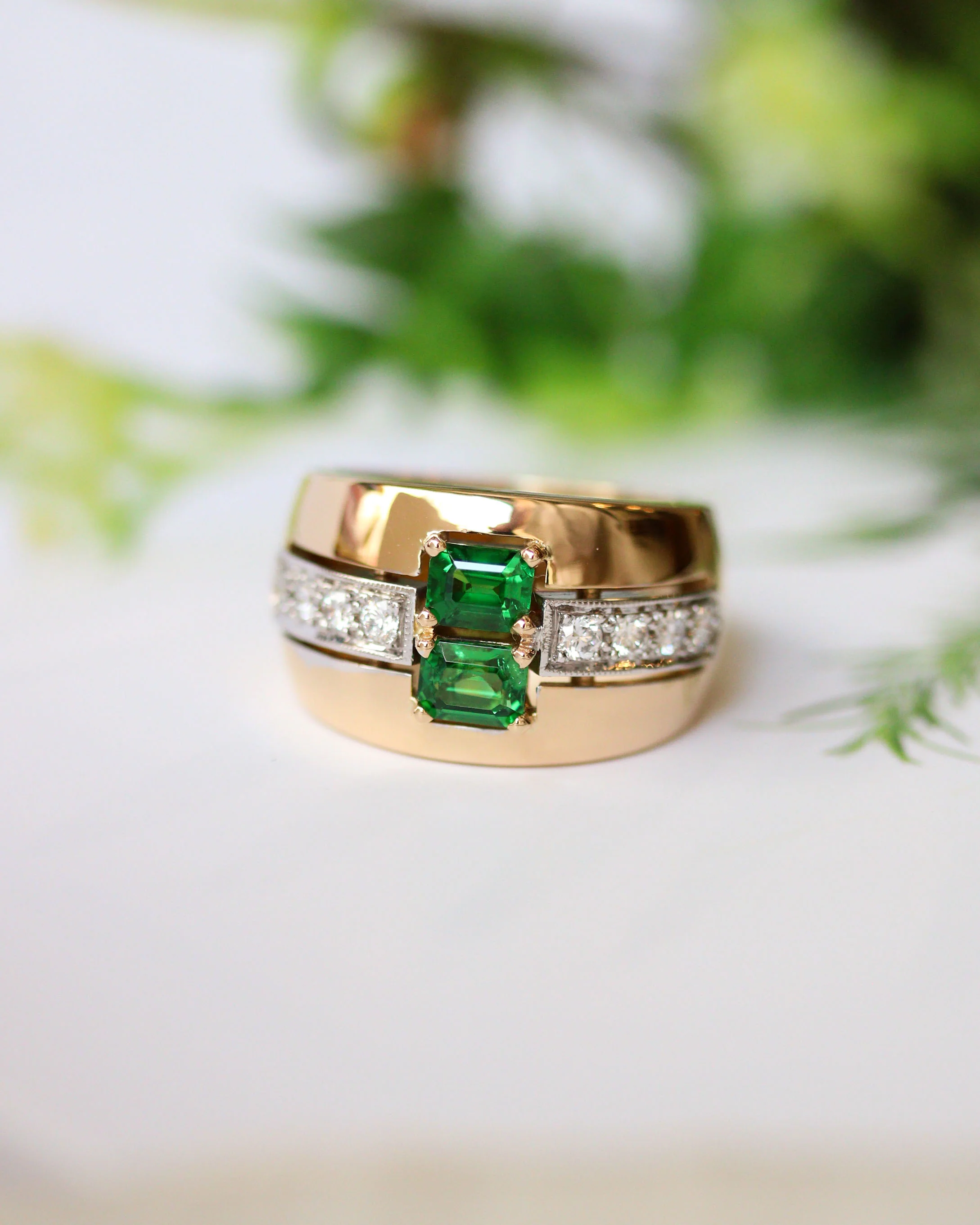 Bague Benoit Joaillier "Jonc duo" Or Jaune et Blanc Tourmalines Vertes et Diamants - Image 3